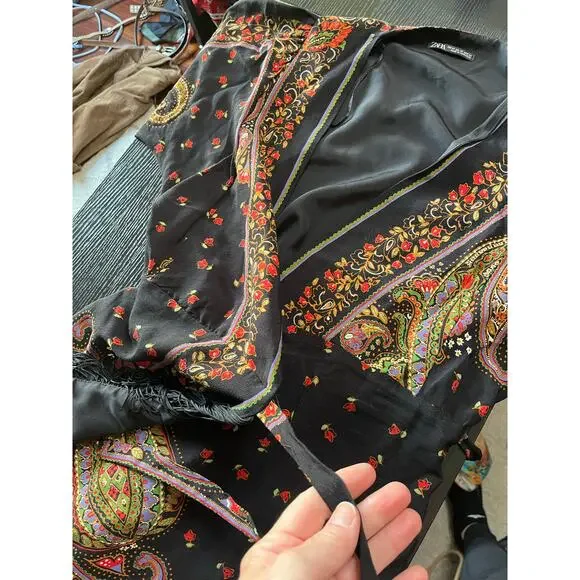 Gorgeous Zara Boho Paisley Wrap Dress with Fringe Details - Picture 5 of 8